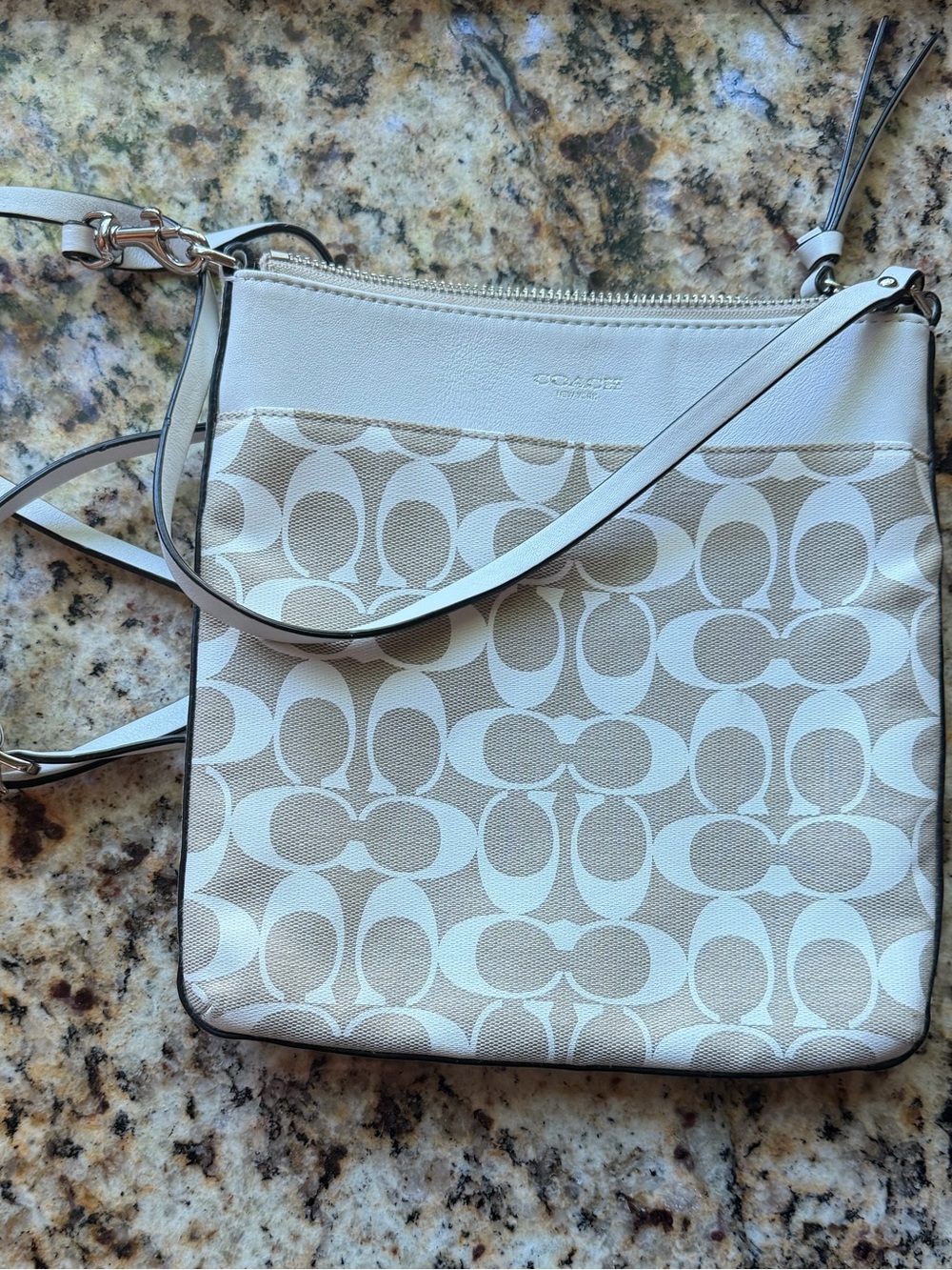 Coach Signature Crossbody Bag in Chalk and Light Taupe